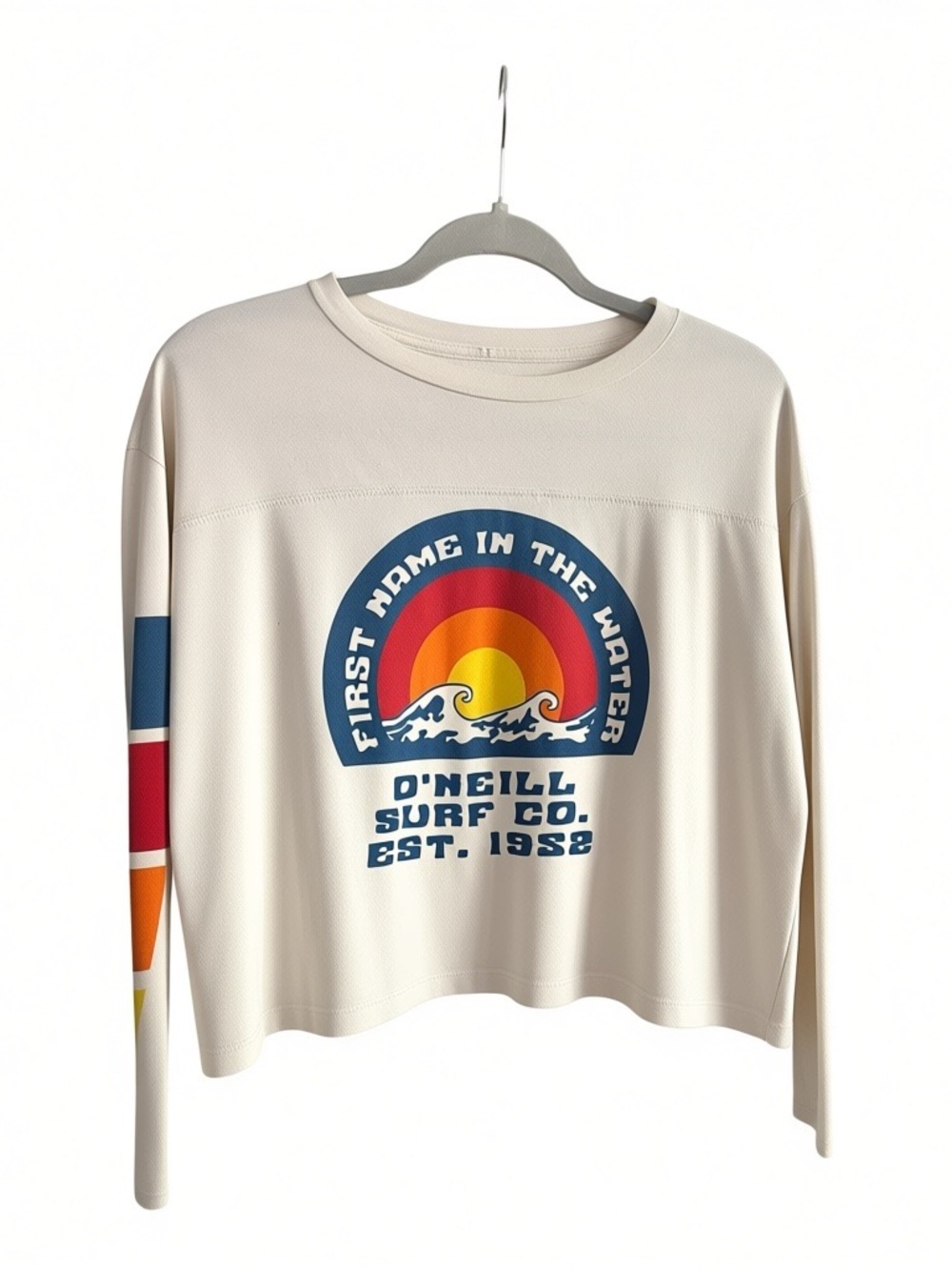 O'Neill Cream Long Sleeve Rash Guard with Retro Sunset Graphic
